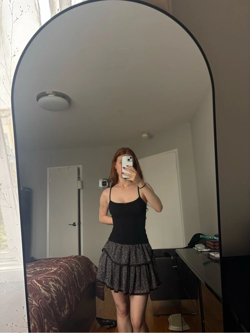 Ruffled Tiered Mini Skirt in Black Floral